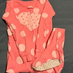 Carter Footsie Pajamas 5T . Pink footsie pajamas with Pink Polka dots .